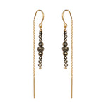 Pyrite and Gold Thread Earrings on a white background, handmade by Emily Eliza Arlotte in Hobart, Tasmania.