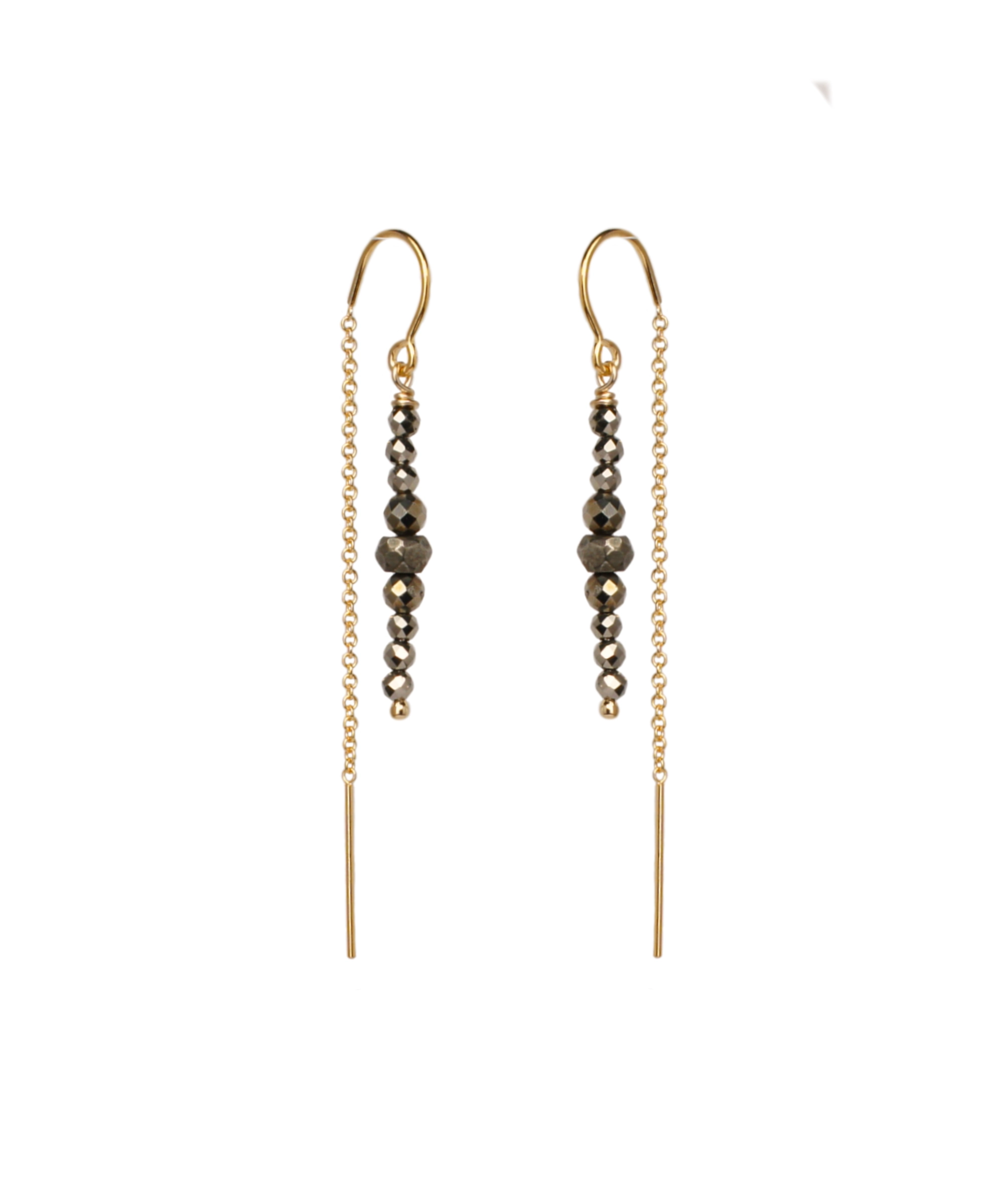 Pyrite and Gold Thread Earrings on a white background.