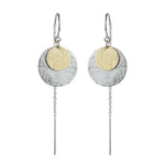 Solar Thread Earrings in Sterling Silver and 9ct Gold by Emily Eliza Arlotte on a white background.
