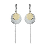 Solar Thread Earrings in Sterling Silver and 9ct Gold by Emily Eliza Arlotte on a white background.