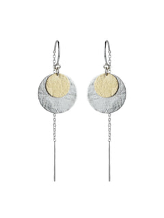 Solar Thread Earrings in Sterling Silver and 9ct Gold by Emily Eliza Arlotte on a white background.