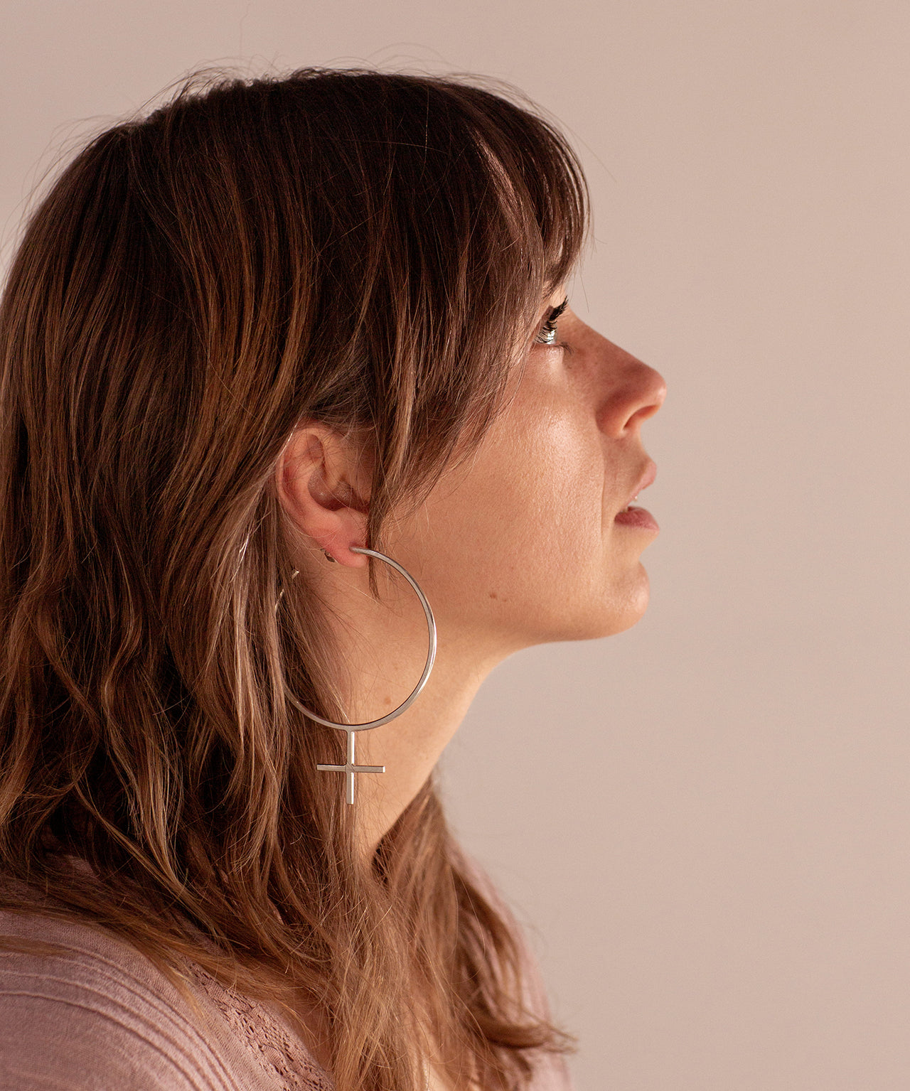Emily Eliza Arlotte Handcrafted Fine Jewellery - Editorial Photoshoot Cassie Sullivan Photography Model Double Exposure Sterling Silver Venus Symbol Large Oversized Hoop Earrings Feminine Feminism Feminist Female Femme Boho Bohemian Witchy Style Fashion