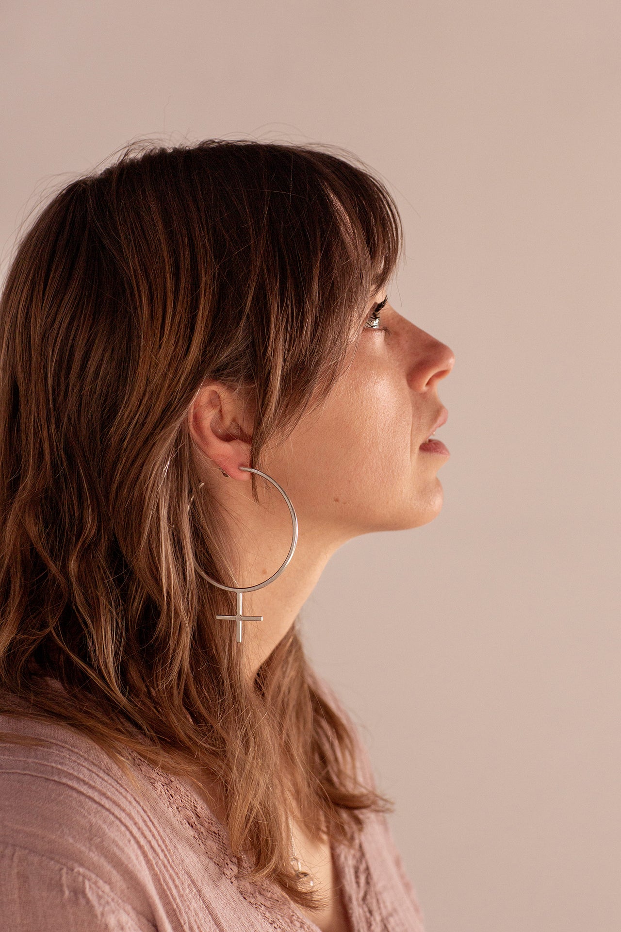 Emily Eliza Arlotte Handcrafted Fine Jewellery - Editorial Photoshoot Cassie Sullivan Photography Model Double Exposure Sterling Silver Venus Symbol Large Oversized Hoop Earrings Feminine Feminism Feminist Female Femme Boho Bohemian Witchy Style Fashion