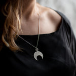 Emily Eliza Arlotte Handcrafted Fine Jewellery - Handmade Australian Tasmanian Jewelry Ethically Made Sustainable Recycled Sterling Silver Charm Necklace Half Moon Crescent Celestial Goddess Pendant Contemporary Dainty Statement Unique Trendy Modern Necklace Boho Bohemian Gypsy Witchy Alternative Style Festival Fashion