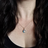 Emily Eliza Arlotte Handcrafted Fine Jewellery - Handmade 9 ct Gold Large Teardrop Opal Doublet Coober Pedy South Australia Orange Blue Green Purple Flashes 14ct Sold Gold Chain Contemporary Design Made in Tasmania 
