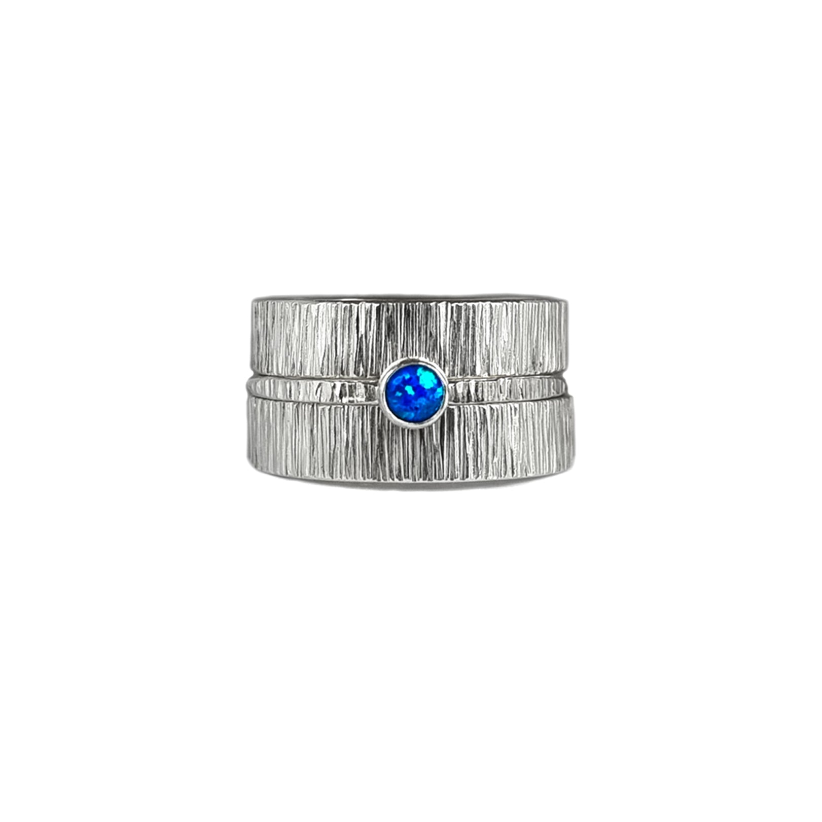 Emily Eliza Arlotte Jewellery - Gender Neutral Unisex Genderless Textured Sterling Silver Ring Mens jewelry Handmade Wedder Wedding Band Marriage Simple Contemporary Handmade Handcrafted Made in Tasmania Australia Ethical Eco Environmentally Friendly Opal Stack
