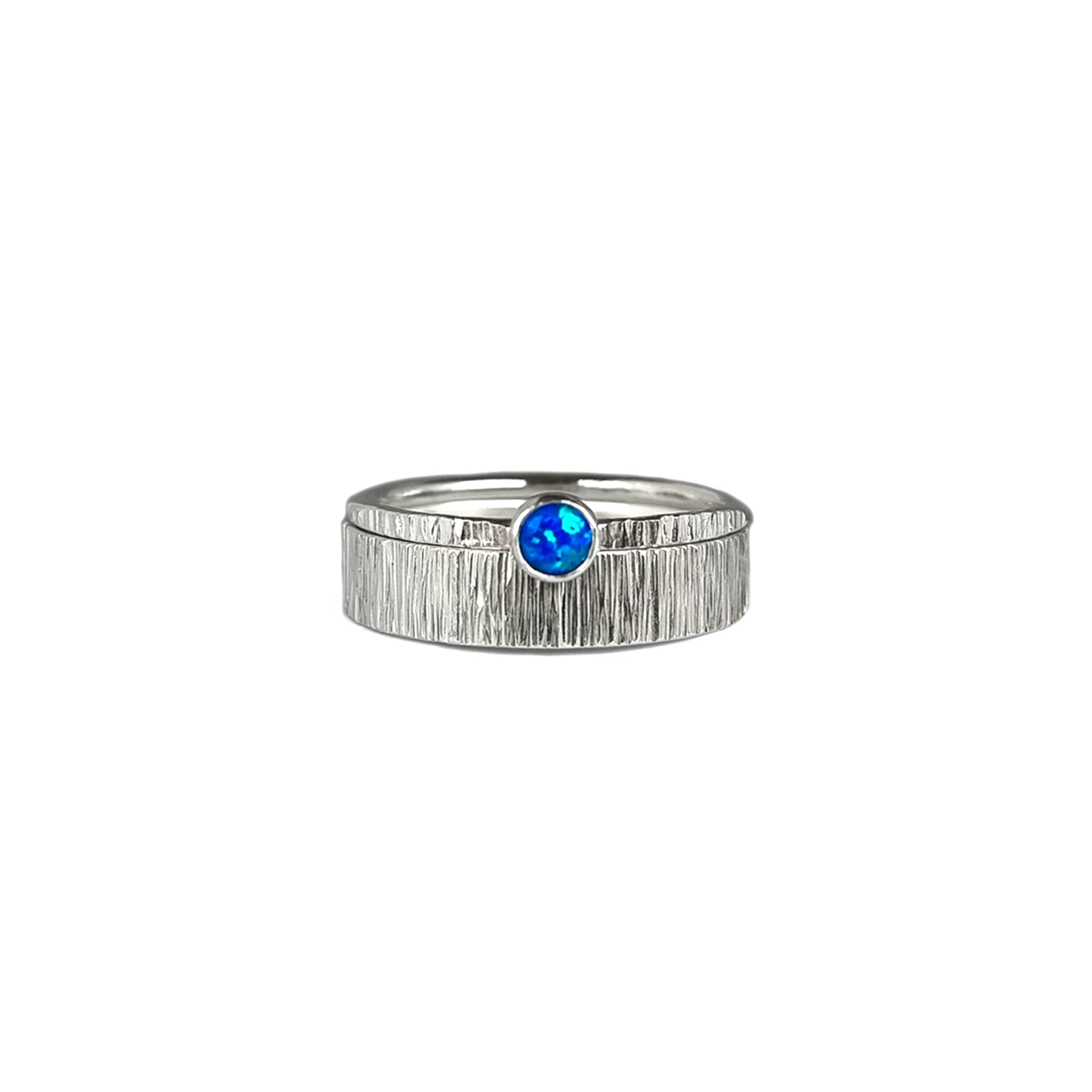 Emily Eliza Arlotte Jewellery - Gender Neutral Unisex Genderless Textured Sterling Silver Ring Mens jewelry Handmade Wedder Wedding Band Marriage Simple Contemporary Handmade Handcrafted Made in Tasmania Australia Ethical Eco Environmentally Friendly Opal Stack
