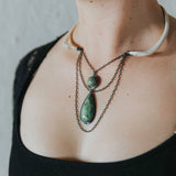 Emily Eliza Arlotte Handcrafted fine Jewellery - Eventide Necklace Neckpiece Contemporary Handmade Wallaby Bones Tasmanian Buttongrass Jade Sterling Silver Natural Wearable Art Witchy Boho Tribal 