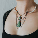 Emily Eliza Arlotte Handcrafted fine Jewellery - Eventide Necklace Neckpiece Contemporary Handmade Wallaby Bones Tasmanian Buttongrass Jade Sterling Silver Natural Wearable Art Witchy Boho Tribal 