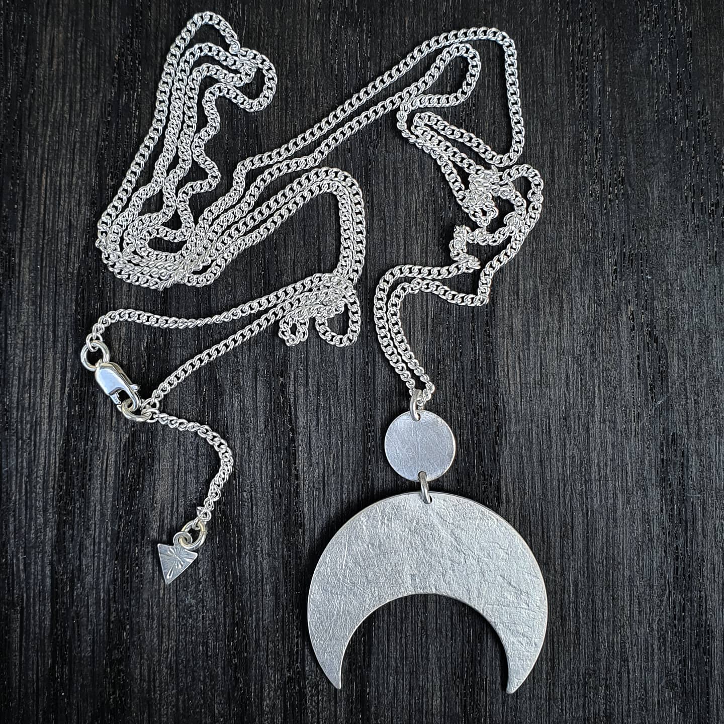 Emily Eliza Arlotte Handcrafted Fine Jewellery - Handmade Australian Tasmanian Jewelry Ethically Made Sustainable Recycled Sterling Silver Charm Necklace Half Moon Crescent Celestial Goddess Pendant Contemporary Dainty Statement Unique Trendy Modern Necklace Boho Bohemian Gypsy Witchy Alternative Style Festival Fashion