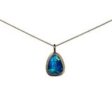 Electric Blue Opal Doublet + Gold Halo Pendant