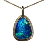 Electric Blue Opal Doublet + Gold Halo Pendant