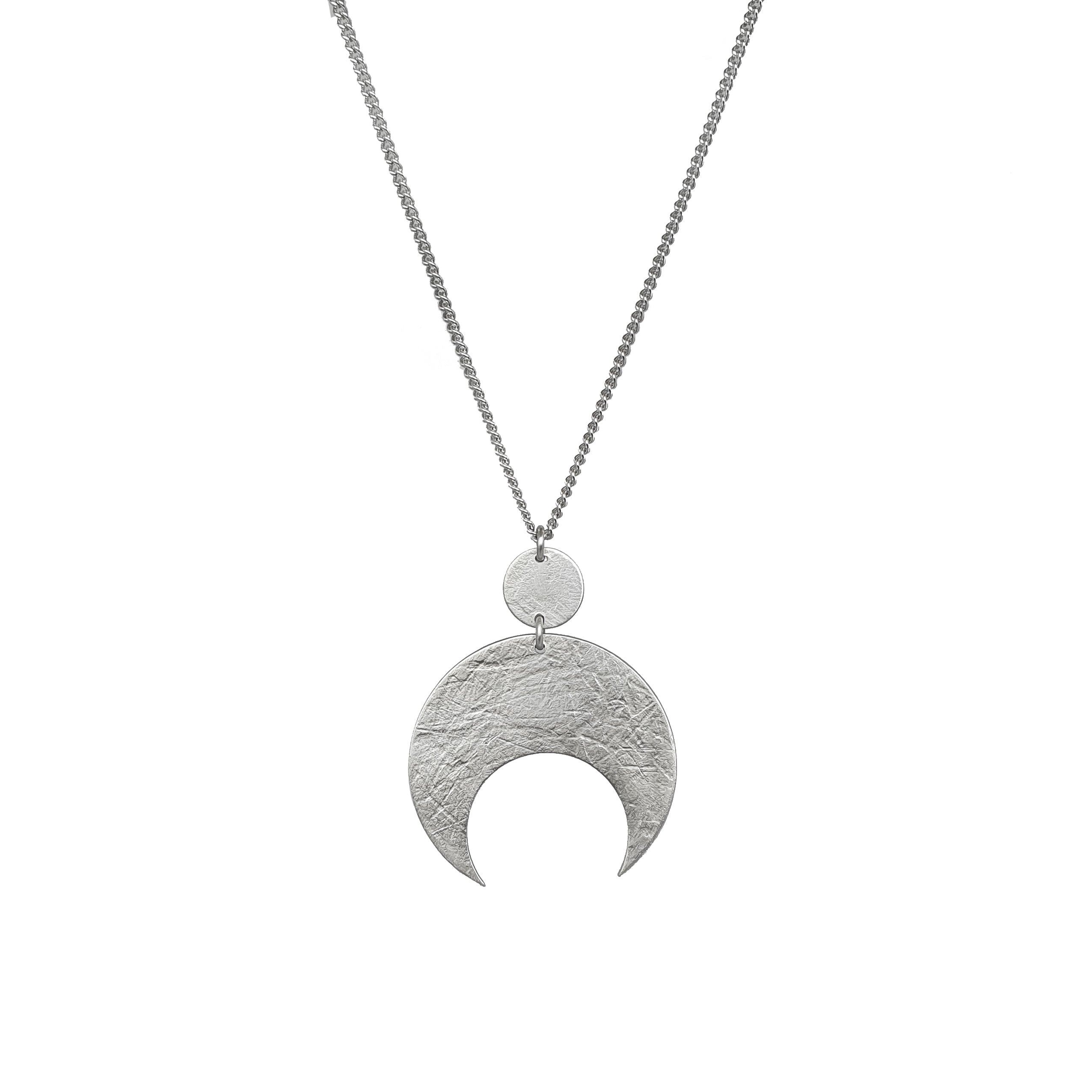 Emily Eliza Arlotte Handcrafted Fine Jewellery - Handmade Australian Tasmanian Jewelry Ethically Made Sustainable Recycled Sterling Silver Charm Necklace Half Moon Crescent Celestial Goddess Pendant Contemporary Dainty Statement Unique Trendy Modern Necklace Boho Bohemian Gypsy Witchy Alternative Style Festival Fashion