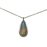 Rainbow Teardrop Opal + Gold Halo Necklace