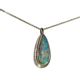 Rainbow Teardrop Opal + Gold Halo Necklace