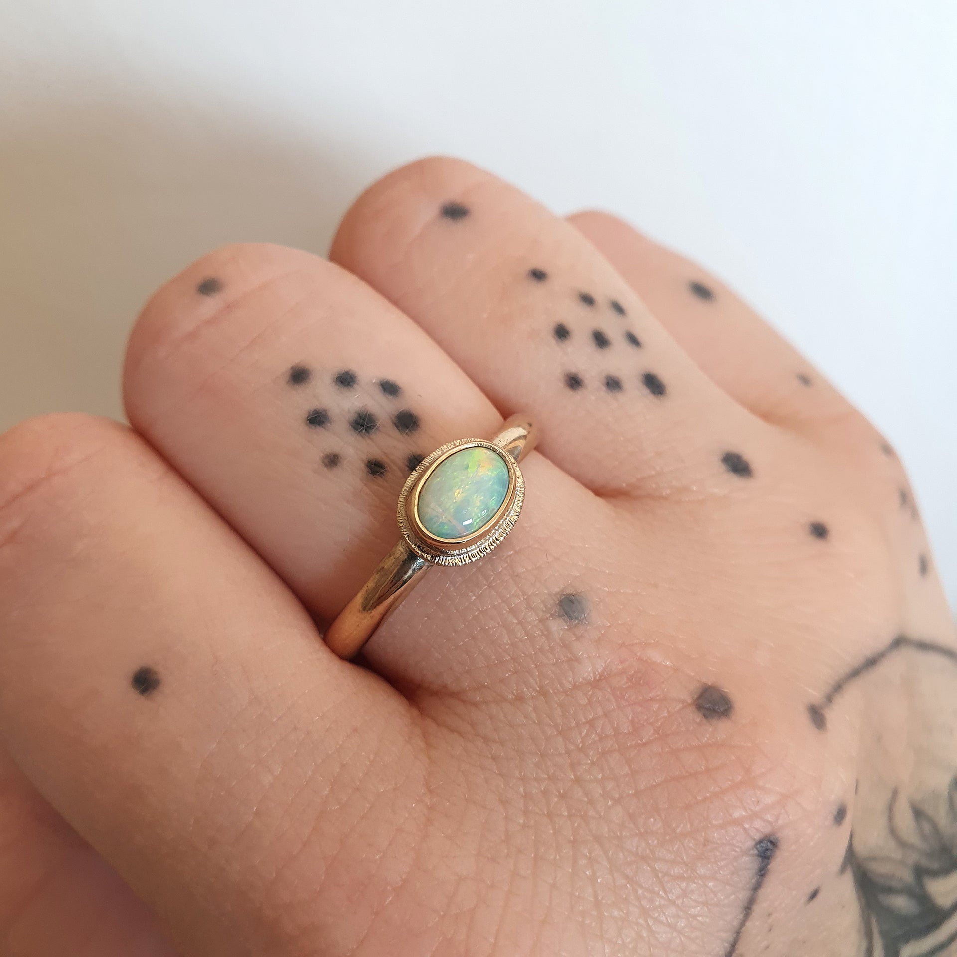 Solid Opal + Gold Halo Ring
