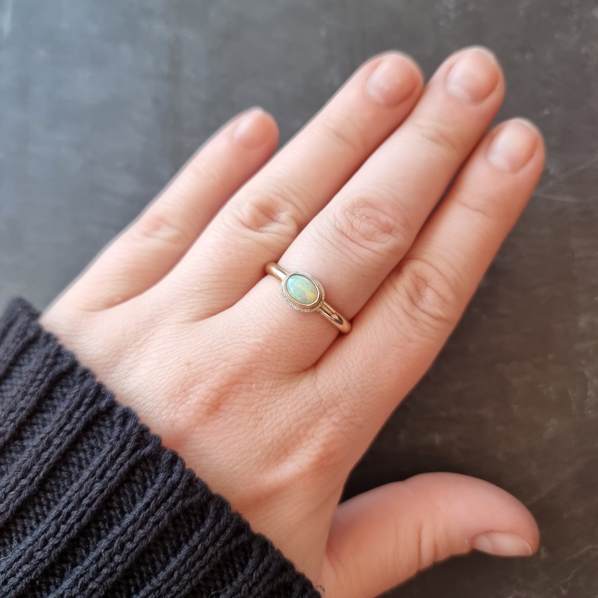 Solid Opal + Gold Halo Ring