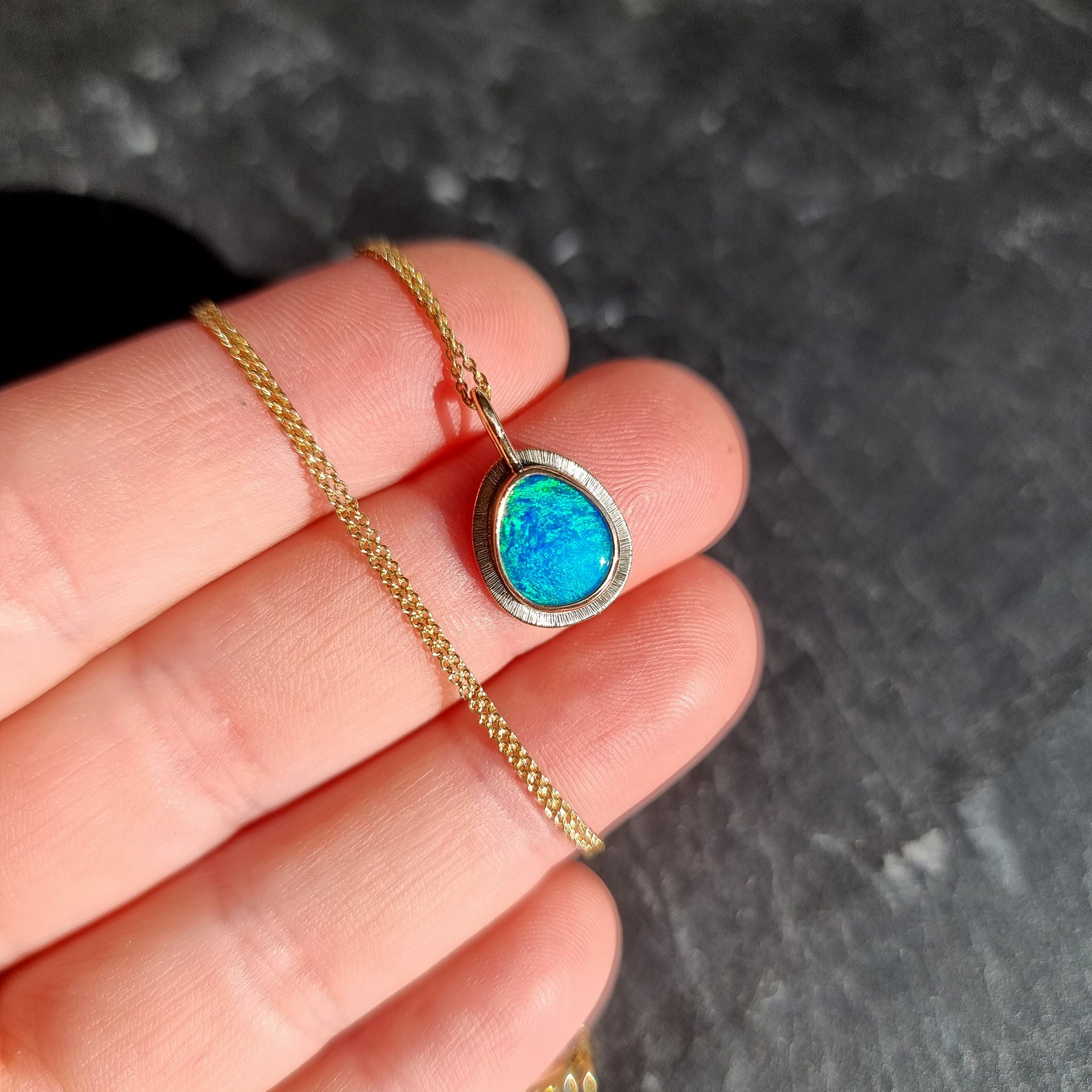 Opal Doublet + Gold Halo Necklace