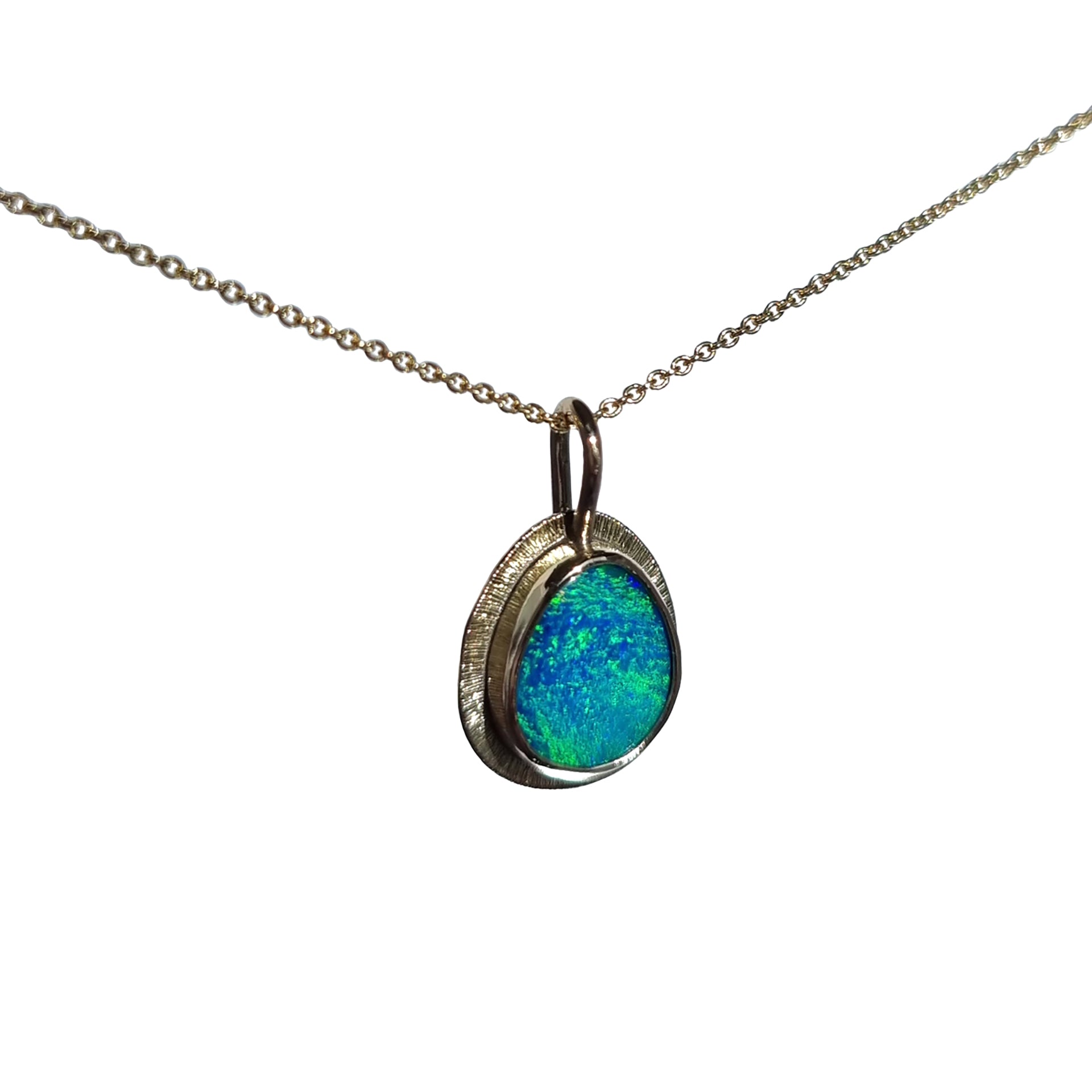 Opal Doublet + Gold Halo Necklace