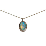 Solid Crystal Opal + Gold Halo Necklace