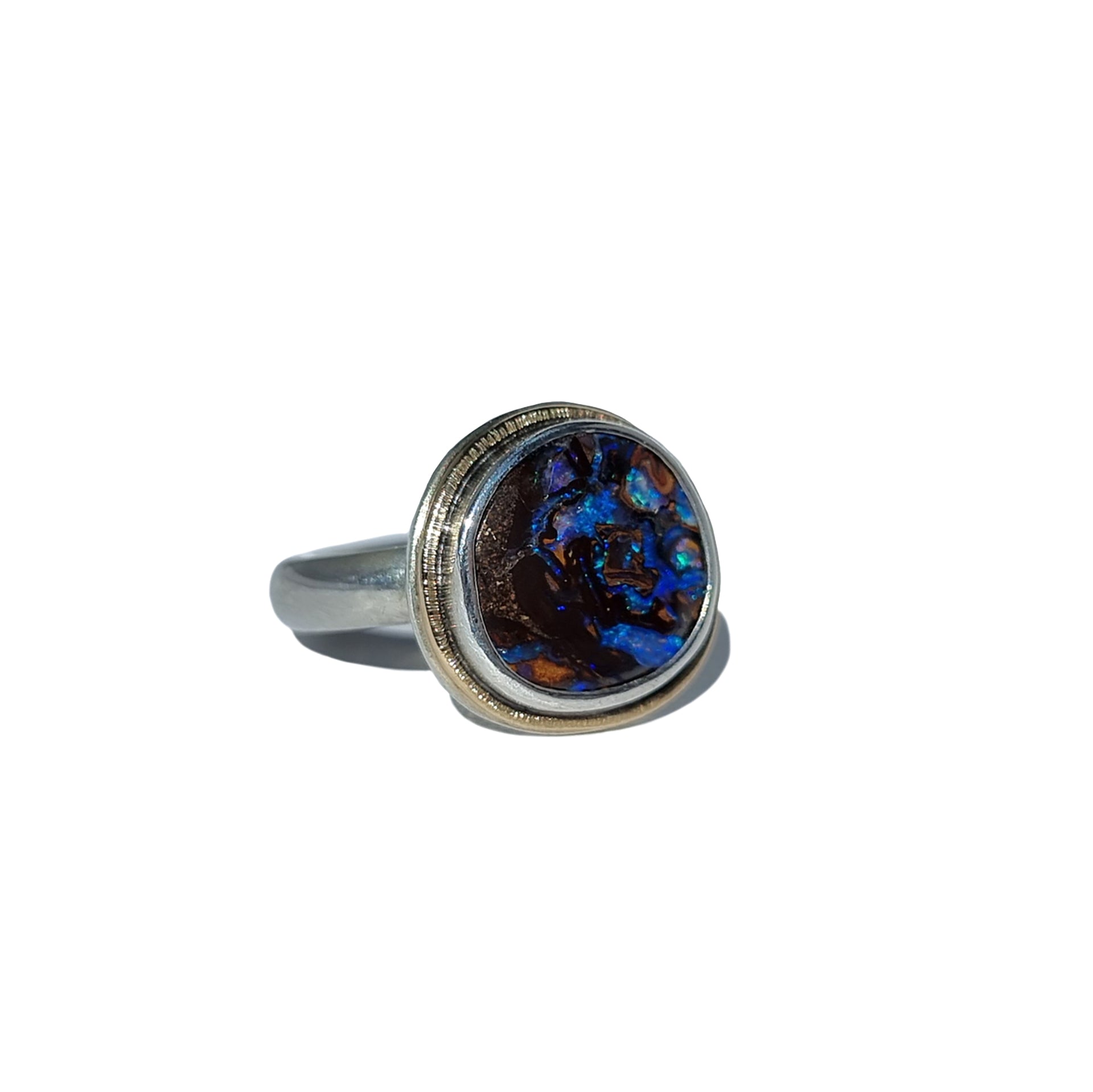 Australian Boulder Opal Halo Ring