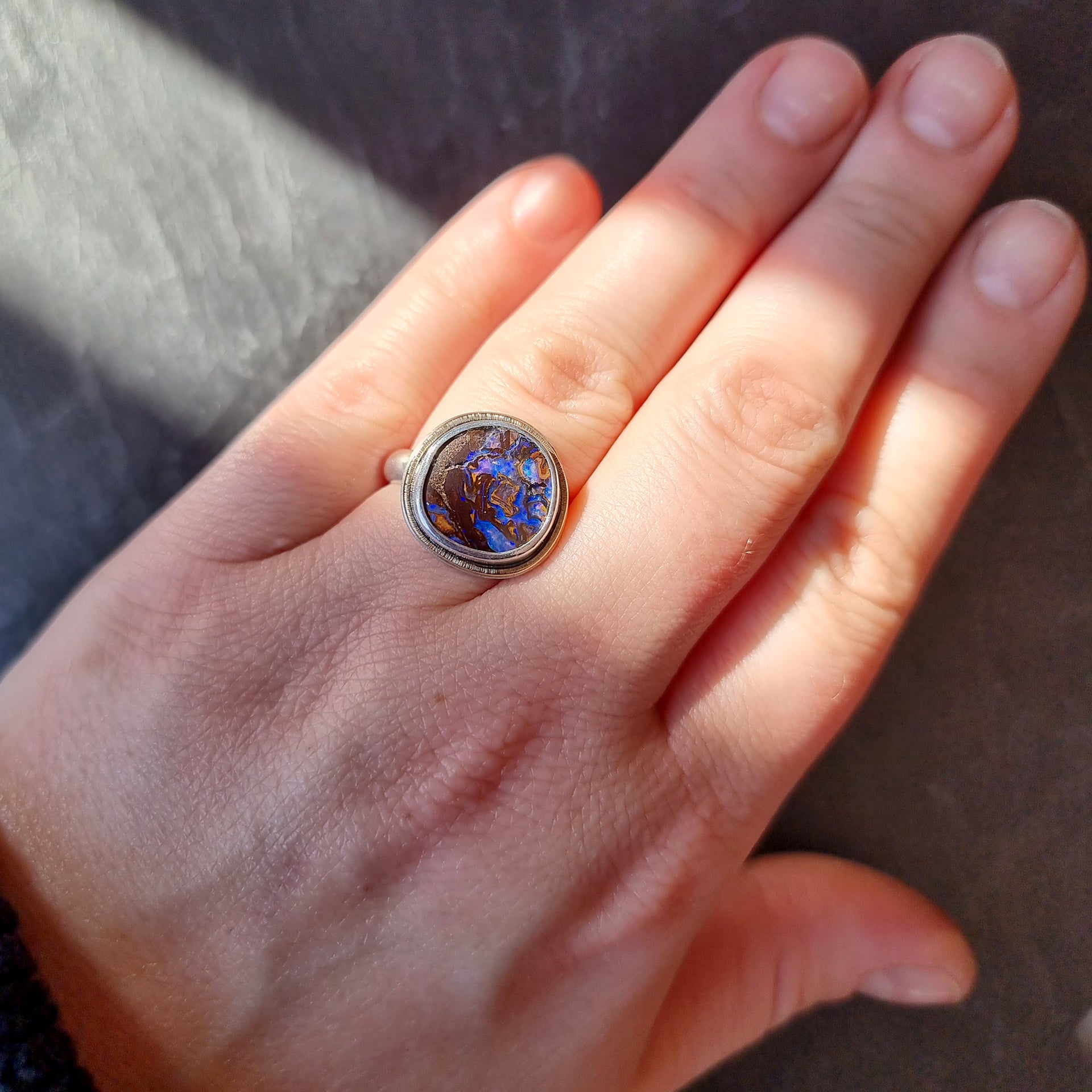 Australian Boulder Opal Halo Ring