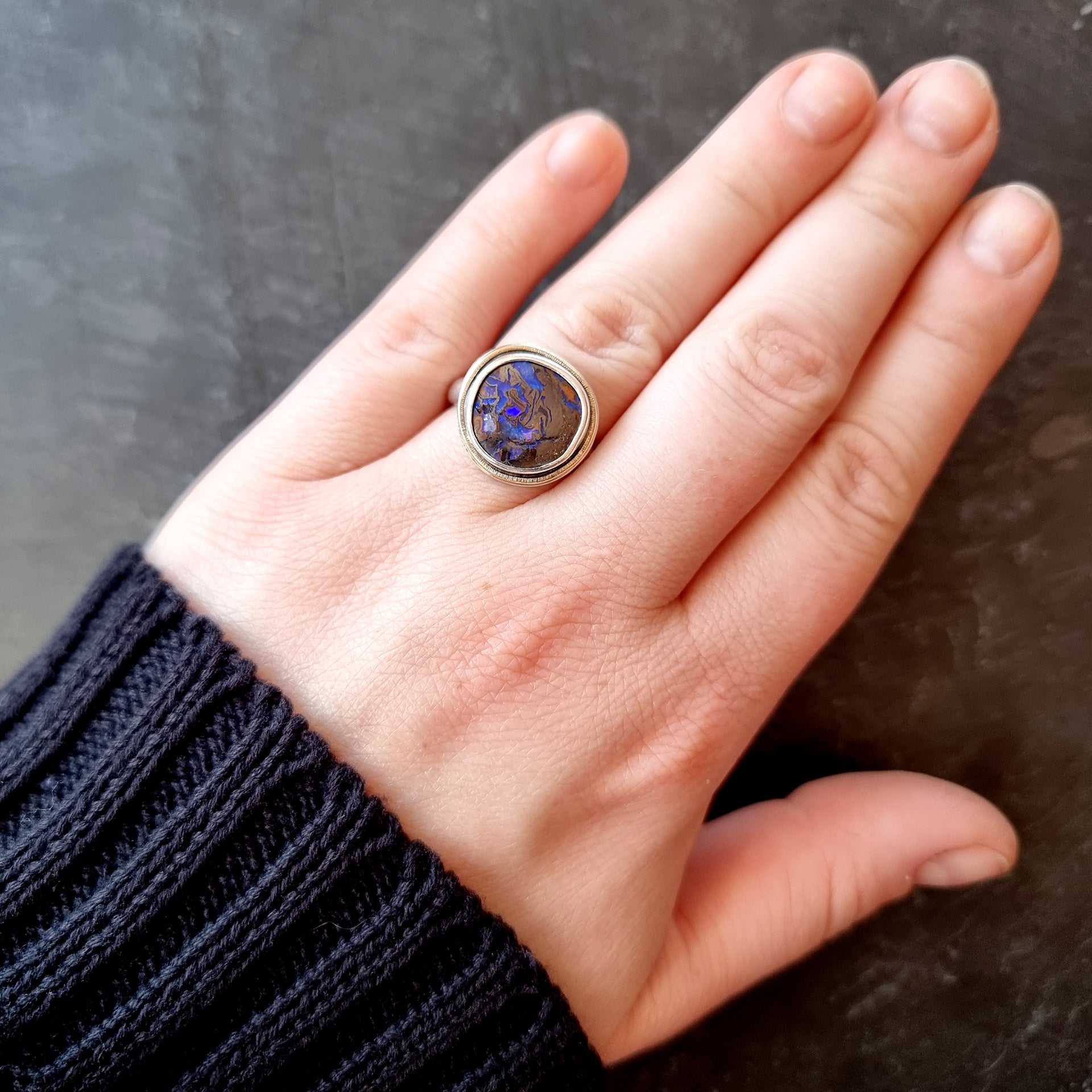 Australian Boulder Opal Halo Ring