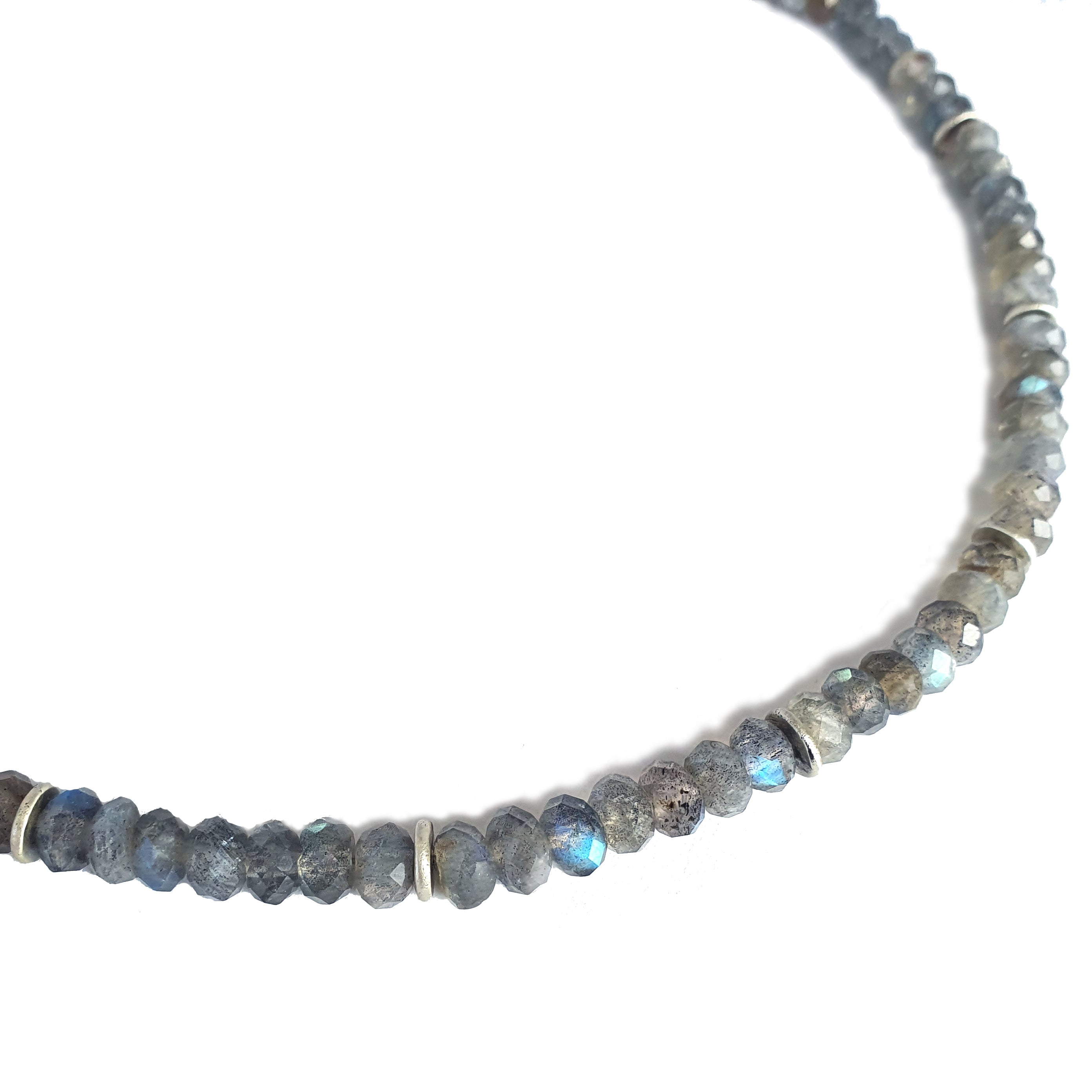 Emily Eliza Arlotte Handcrafted Fine Jewellery - Handmade Australian Tasmanian Jewelry Ethically Made Sustainable Recycled Sterling Silver Chain Labradorite Bead Beaded Choker Necklace Contemporary Dainty Statement Unique Trendy Modern Necklace Boho Bohemian Gypsy Witchy Alternative Style Festival Fashion