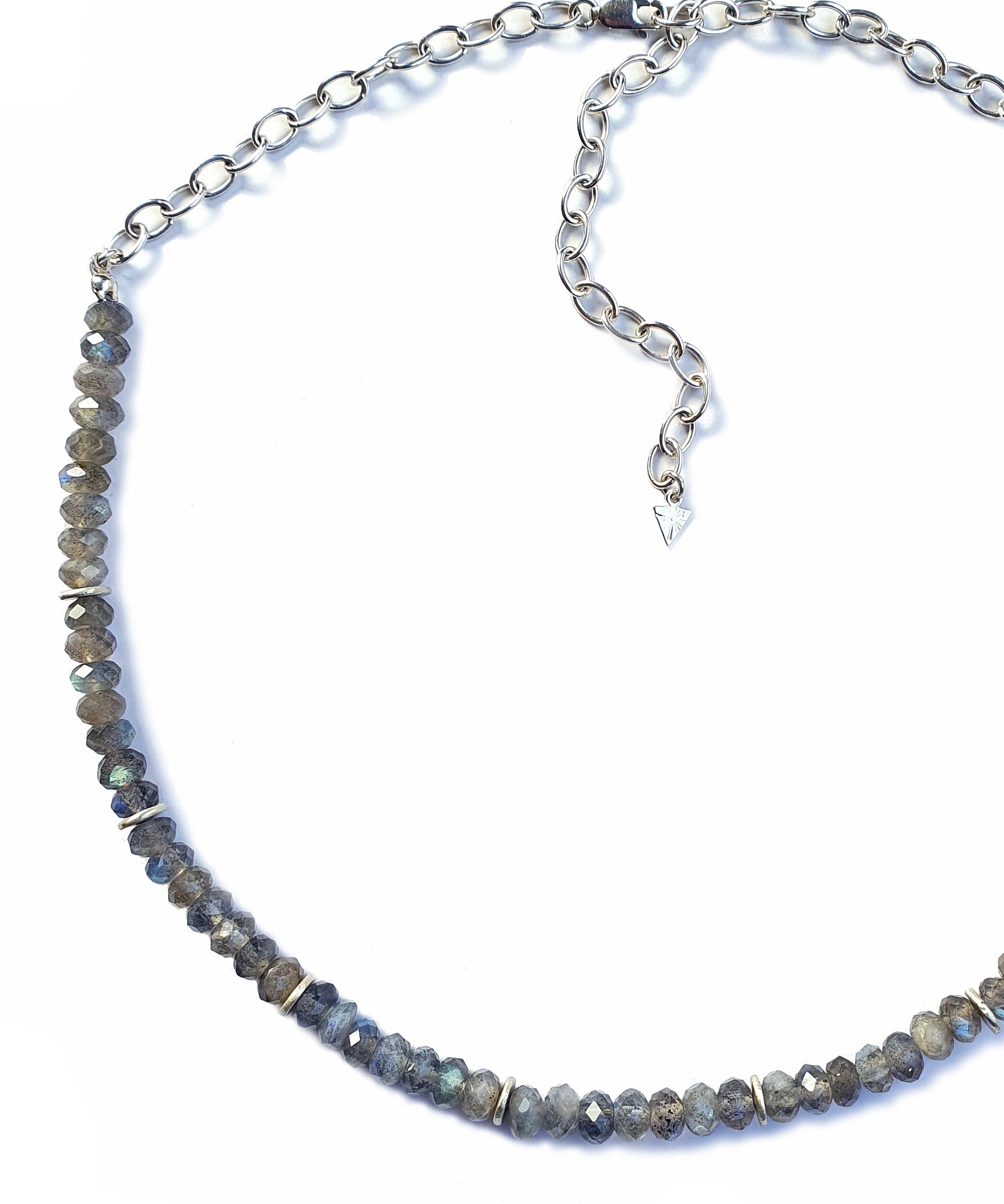 Emily Eliza Arlotte Handcrafted Fine Jewellery - Handmade Australian Tasmanian Jewelry Ethically Made Sustainable Recycled Sterling Silver Chain Labradorite Bead Beaded Choker Necklace Contemporary Dainty Statement Unique Trendy Modern Necklace Boho Bohemian Gypsy Witchy Alternative Style Festival Fashion