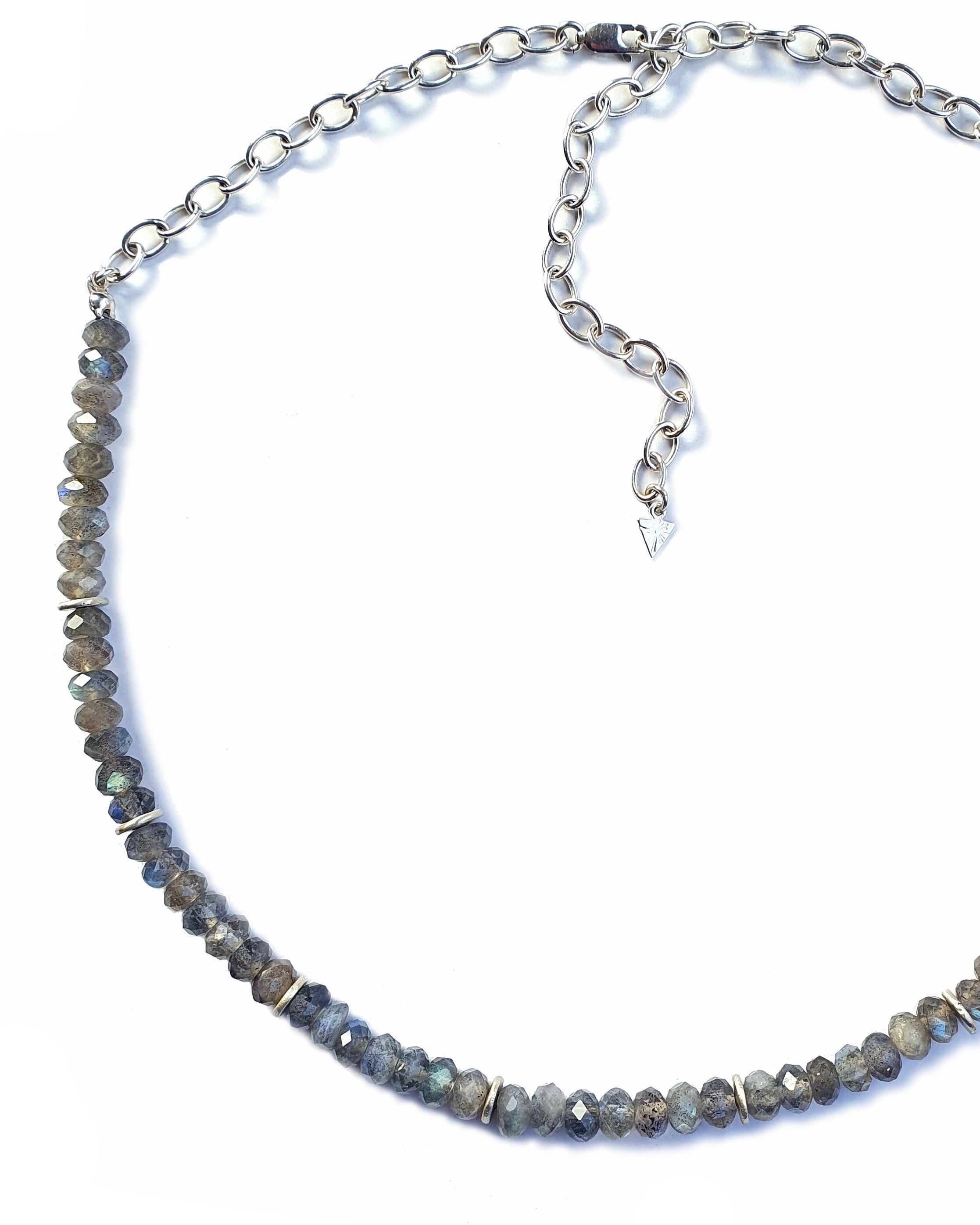 Emily Eliza Arlotte Handcrafted Fine Jewellery - Handmade Australian Tasmanian Jewelry Ethically Made Sustainable Recycled Sterling Silver Chain Labradorite Bead Beaded Choker Necklace Contemporary Dainty Statement Unique Trendy Modern Necklace Boho Bohemian Gypsy Witchy Alternative Style Festival Fashion