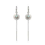 Product photo on a white background of the Galaxy Opal Thread Earrings, handmade by Emily Eliza Arlotte Handcrafted Fine Jewellery in Tasmania, Australia